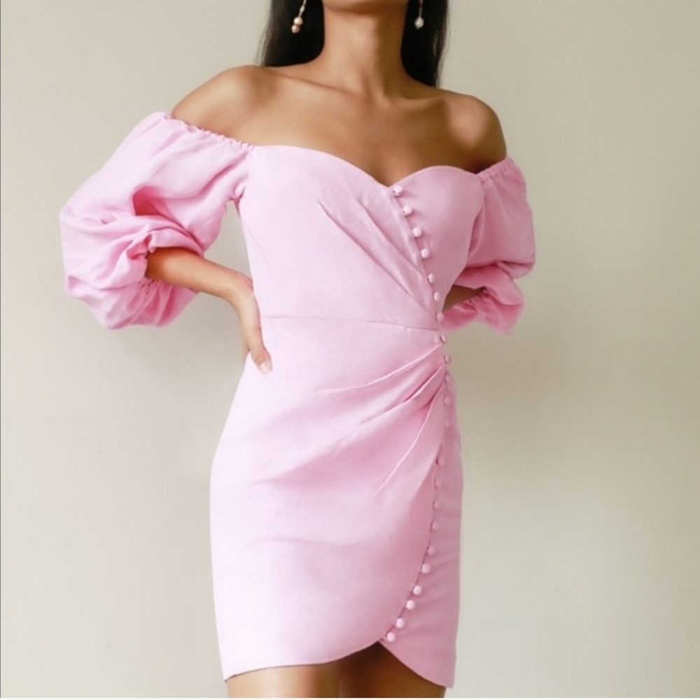 New Significant Other Camilla Linen Dress in Pop Pink US 4